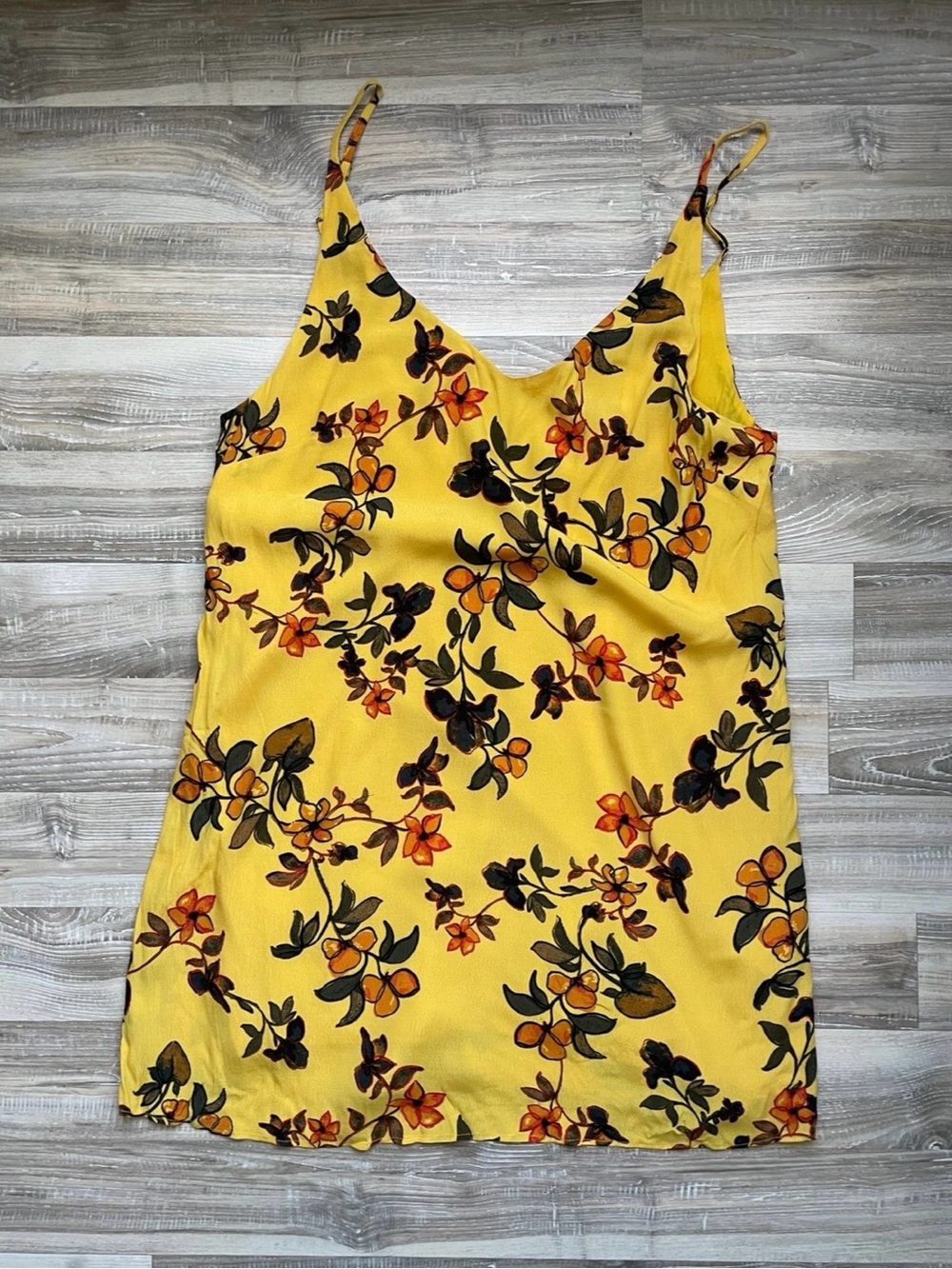 Urban Outfitters Yellow Floral Mini Slip Dress Women’s Large V Neck